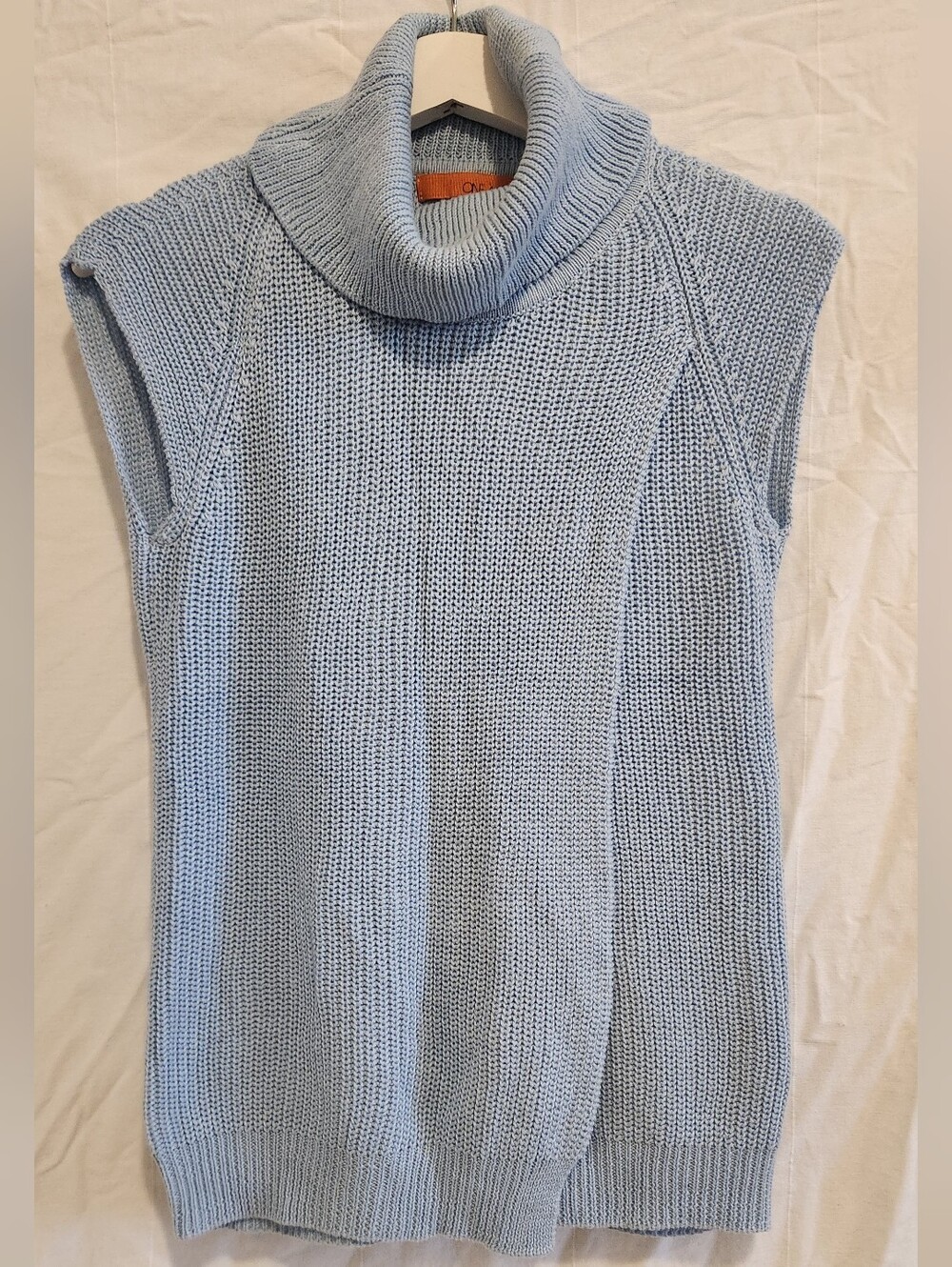 One A Light Blue Sleeveless Cowl Neck Sweater